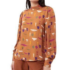 FRNCH Enora Top Womens Orange Boho Bohemian Retro Artistic Art To Wear Work NWT